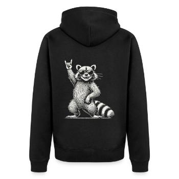 Lustiger Waschbär Rock Musik Retro Festival Vibe - Unisex Premium Bio Zip Hoodie - Schwarz - Hinten - Nico (187cm)