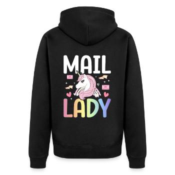 Maille Dame Service Postal Femme Facteur - Veste à capuche bio Premium Unisexe - noir - Dos - Nico (187cm)