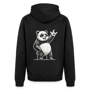 Retro Rock Musik Panda Mit Cooler Geste - Unisex Premium Bio Zip Hoodie - Schwarz - Hinten - Nico (187cm)