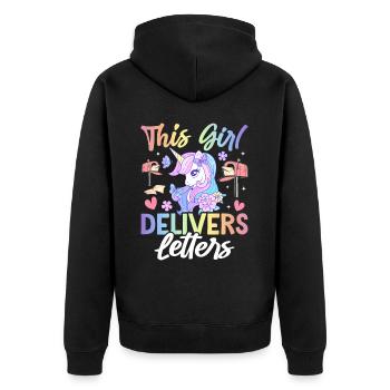 This Girl Delivers Letters Female Postal Service - Unisex Premium Bio Zip Hoodie - Schwarz - Hinten - Nico (187cm)
