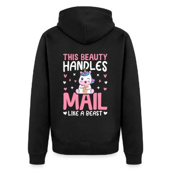 La Belle Manipule Le Courrier Comme Une Bête Fille Du Service Postal - Veste à capuche bio Premium Unisexe - noir - Dos - Nico (187cm)