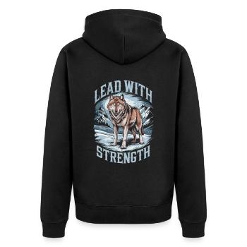 Lead with Strength Powerful Wolf Leadership Quote - Unisex Premium Bio Zip Hoodie - Schwarz - Hinten - Nico (187cm)