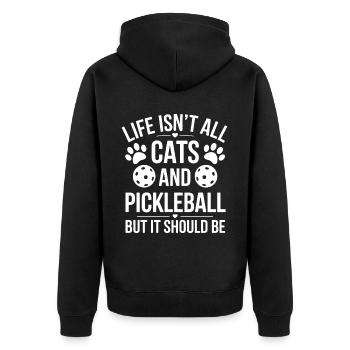 Pickleball Spruch Katze Lustig Pickleball Geschenk - Unisex Premium Bio Zip Hoodie - Schwarz - Hinten - Nico (187cm)