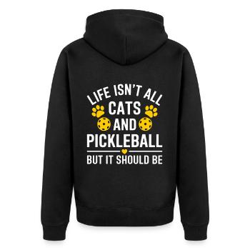 Pickleball Spruch Katze Lustig Pickleball Geschenk - Unisex Premium Bio Zip Hoodie - Schwarz - Hinten - Nico (187cm)