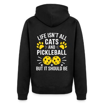 Pickleball Spruch Katze Lustig Pickleball Geschenk - Unisex Premium Bio Zip Hoodie - Schwarz - Hinten - Nico (187cm)