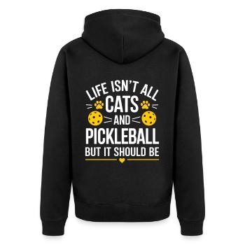 Pickleball Spruch Katze Lustig Pickleball Geschenk - Unisex Premium Bio Zip Hoodie - Schwarz - Hinten - Nico (187cm)