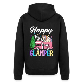 Happy Glamper Glamping Camper Grafikdesign für - Unisex Premium Bio Zip Hoodie - Schwarz - Hinten - Nico (187cm)