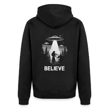 Violon Viola Alien OVNI Croire - Veste à capuche bio Premium Unisexe - noir - Dos - Nico (187cm)