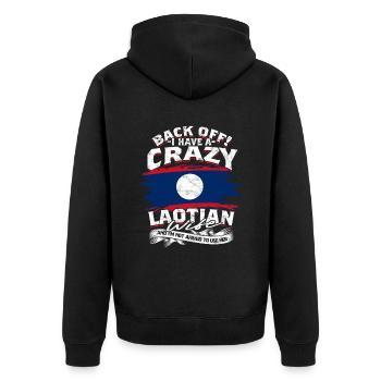 Laos Laotische Wurzel Crazy Laotian Wife - Unisex Premium Bio Zip Hoodie - Schwarz - Hinten - Nico (187cm)