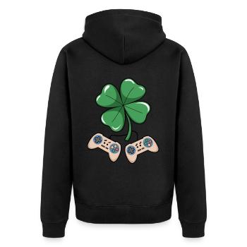 Gaming Shamrock St Patrick's Day Gamer Gifts - Unisex Premium Bio Zip Hoodie - Schwarz - Hinten - Nico (187cm)