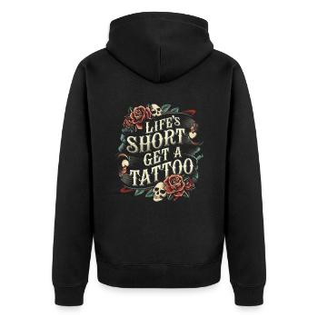Tattoo Studio Tattoo Artist Tattoo Ideen - Unisex Premium Bio Zip Hoodie - Schwarz - Hinten - Nico (187cm)