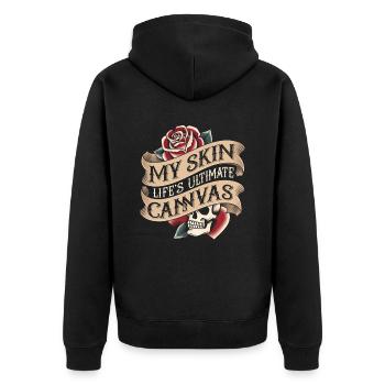 Tattoo Studio Tattoo Artist Tattoo Ideen - Unisex Premium Bio Zip Hoodie - Schwarz - Hinten - Nico (187cm)