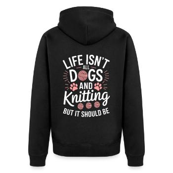 Stricken Spruch Hunde Lustiges Stricken Geschenk - Unisex Premium Bio Zip Hoodie - Schwarz - Hinten - Nico (187cm)