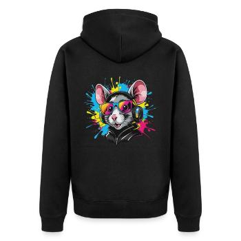 Ratte mit Kopfhörer - Unisex Premium Bio Zip Hoodie - Schwarz - Hinten - Nico (187cm)