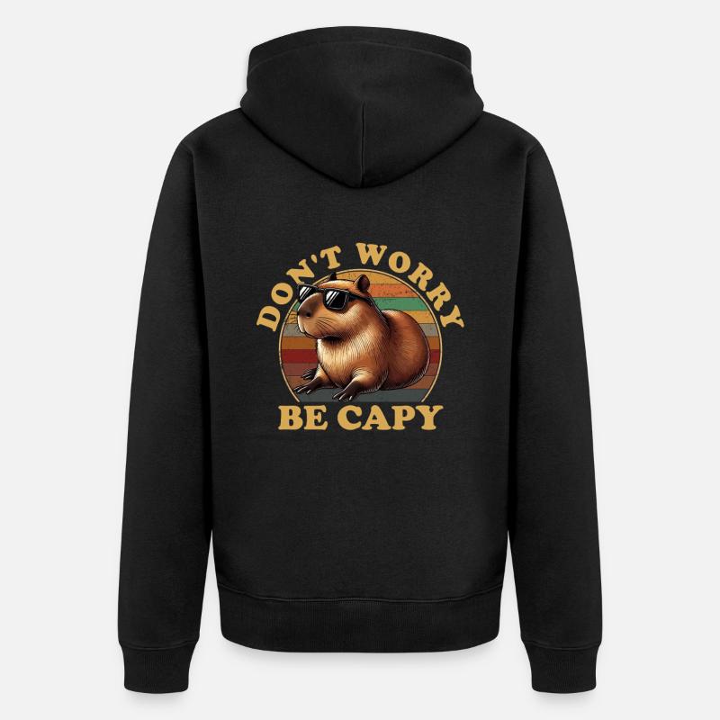 don't worry be capy, capybara - Unisex Premium Bio Zip Hoodie - Schwarz