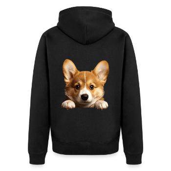 Welsh Corgi Pembroke - Unisex Premium Bio Zip Hoodie - Schwarz - Hinten - Nico (187cm)