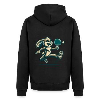 Lapin de tennis de table de dessin animé rétro - Veste à capuche bio Premium Unisexe - noir - Dos - Nico (187cm)
