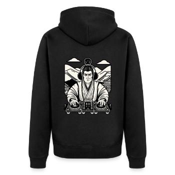 Musik Retro DJ Samurai Streetwear Inspiration - Unisex Premium Bio Zip Hoodie - Schwarz - Hinten - Nico (187cm)