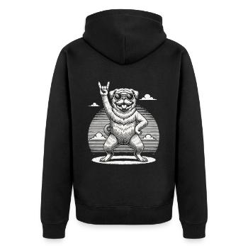 Mops Hund Rock Musik Festival Stil - Unisex Premium Bio Zip Hoodie - Schwarz - Hinten - Nico (187cm)