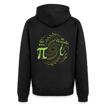 Realistisch werden vs. rational sein - Unisex Premium Bio Zip Hoodie - Schwarz - Hinten - Nico (187cm)