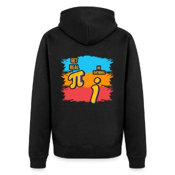 Realistisch werden vs. rational sein - Unisex Premium Bio Zip Hoodie - Schwarz - Hinten - Nico (187cm)