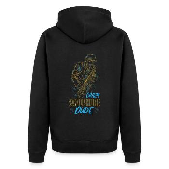 Saxophone Crazy Saxophone Dude - Unisex Premium Bio Zip Hoodie - Schwarz - Hinten - Nico (187cm)