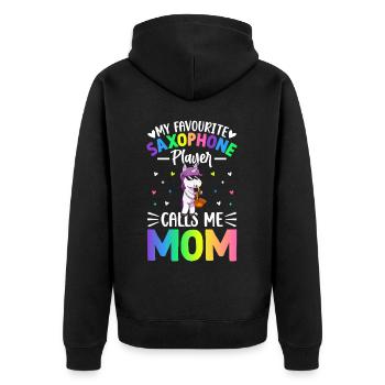 My Favourite Saxophone Player Calls Me Mom - Unisex Premium Bio Zip Hoodie - Schwarz - Hinten - Nico (187cm)