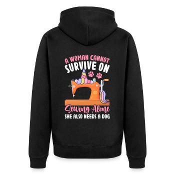 A woman can't make a living from sewing alone - Unisex Premium Organic Zip Hoodie - black - Back - Nico (187cm)