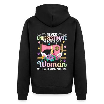 Power Of A Woman With A Sewing Machine Näherin - Unisex Premium Bio Zip Hoodie - Schwarz - Hinten - Nico (187cm)