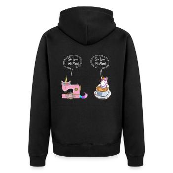 Nähmaschine Sew Lovers Coffee Lover She Loves Me - Unisex Premium Bio Zip Hoodie - Schwarz - Hinten - Nico (187cm)