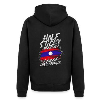 Laos Half Sticky Rice Half Cheeseburger - Unisex Premium Bio Zip Hoodie - Schwarz - Hinten - Nico (187cm)