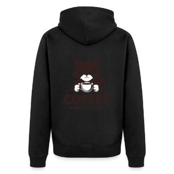 Coffee Before Talkie für Katzenbesitzer - Unisex Premium Bio Zip Hoodie - Schwarz - Hinten - Nico (187cm)