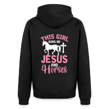 Christian Horse Girl This Girl Runs On Jesus And - Unisex Premium Organic Zip Hoodie - black - Back - Nico (187cm)