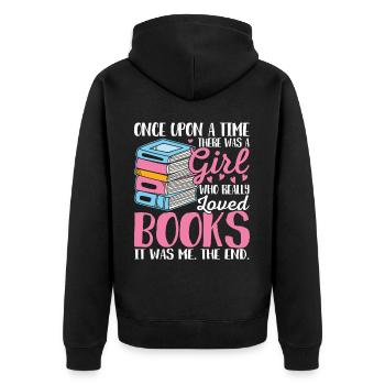 A girl who loved books Female - Unisex Premium Organic Zip Hoodie - black - Back - Nico (187cm)