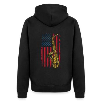 Saxophone American Flag - Unisex Premium Bio Zip Hoodie - Schwarz - Hinten - Nico (187cm)