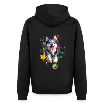 Alaskan Malamute - Unisex Premium Bio Zip Hoodie - Schwarz - Hinten - Nico (187cm)