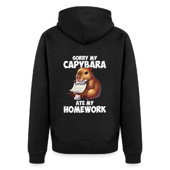 Capybara ate my homework, capybara - Unisex Premium Bio Zip Hoodie - Schwarz - Hinten - Nico (187cm)