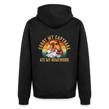 Capybara ate my homework, capybara - Unisex Premium Bio Zip Hoodie - Schwarz - Hinten - Nico (187cm)