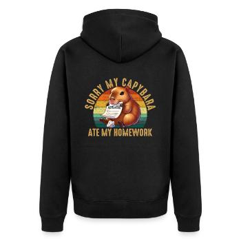 Capybara ate my homework, capybara - Unisex Premium Bio Zip Hoodie - Schwarz - Hinten - Nico (187cm)