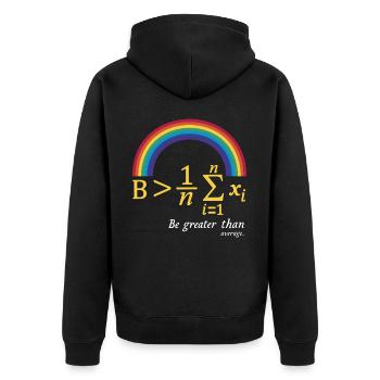 Mathe-Wortspiel – Sei größer als der Durchschnitt - Unisex Premium Bio Zip Hoodie - Schwarz - Hinten - Nico (187cm)