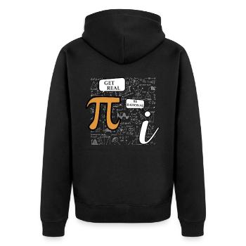 Realistisch werden vs. rational sein - Unisex Premium Bio Zip Hoodie - Schwarz - Hinten - Nico (187cm)