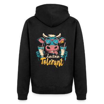 Lactose tolerant - Unisex Premium Organic Zip Hoodie - black - Back - Nico (187cm)