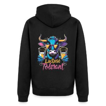 Lactose tolerant - Unisex Premium Organic Zip Hoodie - black - Back - Nico (187cm)