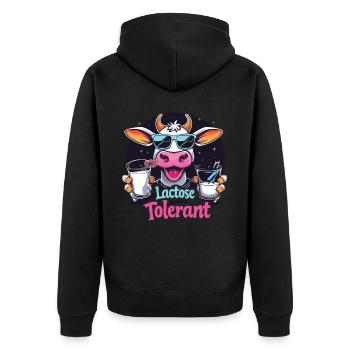 Lactose tolerant - Unisex Premium Organic Zip Hoodie - black - Back - Nico (187cm)