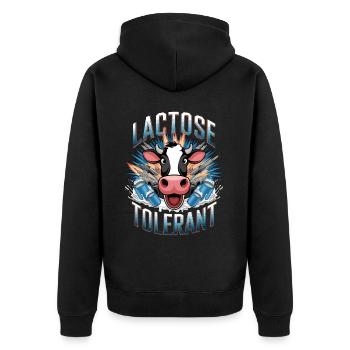 Lactose tolerant Milk lovers - Unisex Premium Organic Zip Hoodie - black - Back - Nico (187cm)