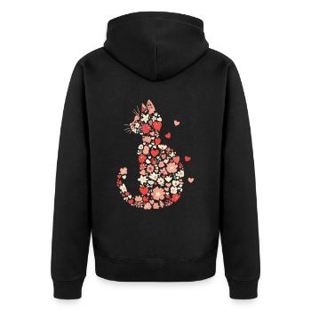 Blumen Katze für Katzen Besitzer und Valentinstag - Unisex Premium Bio Zip Hoodie - Schwarz - Hinten - Nico (187cm)