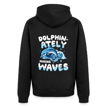 Dolphin-ately Making Waves - Unisex Premium Bio Zip Hoodie - Schwarz - Hinten - Nico (187cm)