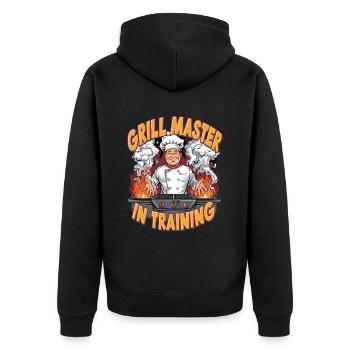 Grillmeister in der Ausbildung Lustiger BBQ-Humor - Unisex Premium Bio Zip Hoodie - Schwarz - Hinten - Nico (187cm)