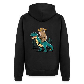 Niedliches Capybara auf Dinosaurier für einen - Unisex Premium Bio Zip Hoodie - Schwarz - Hinten - Nico (187cm)