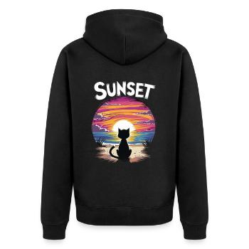 Friedlicher Sonnenuntergang Katze für eine - Unisex Premium Bio Zip Hoodie - Schwarz - Hinten - Nico (187cm)
